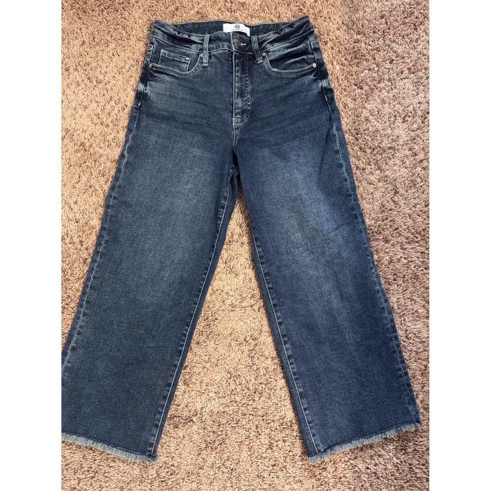 RFM Los Angeles Cropped Wide Leg Jeans Size 5/27 Dark Wash Raw Hem NWOT
